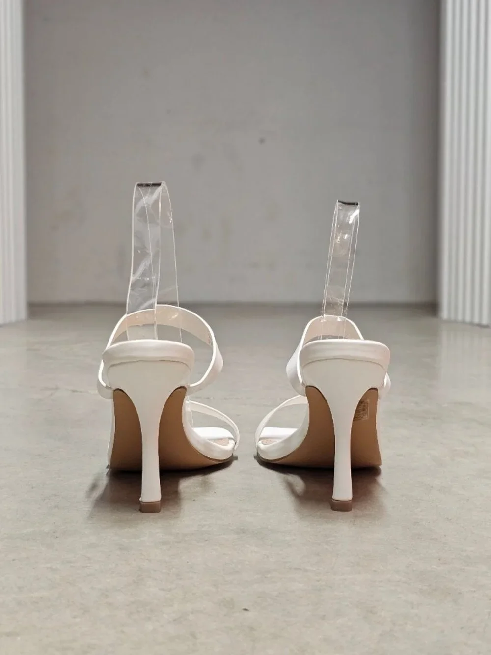 Square Toe White Strappy High Heel Sandals With Double Strap Design For Women - Picture 7 of 13